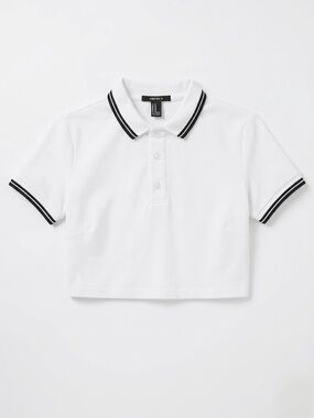 Forever 21 White Polo Crop Top with Black Stripe Trim